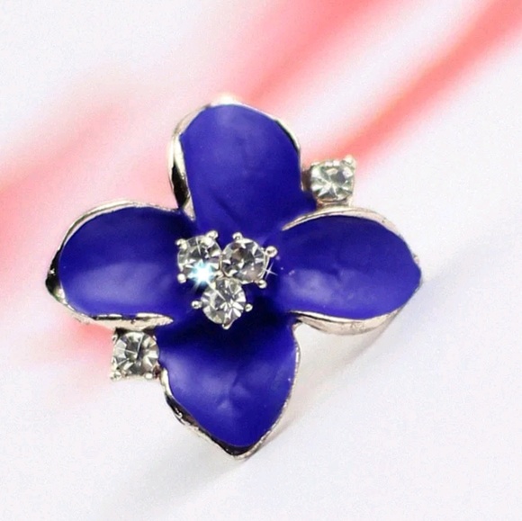 flower Studs Jewelry - Four Petal Flower Stud Blue Crystal